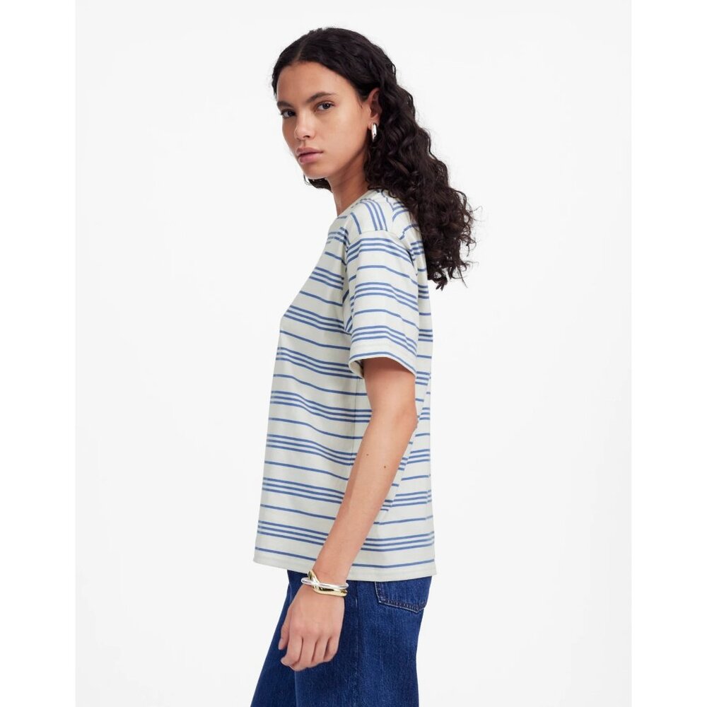 Madewell Cotton Relaxed Oversized Tee Women's Medium Lighthouse & Blue Stripe - Picture 9 of 16